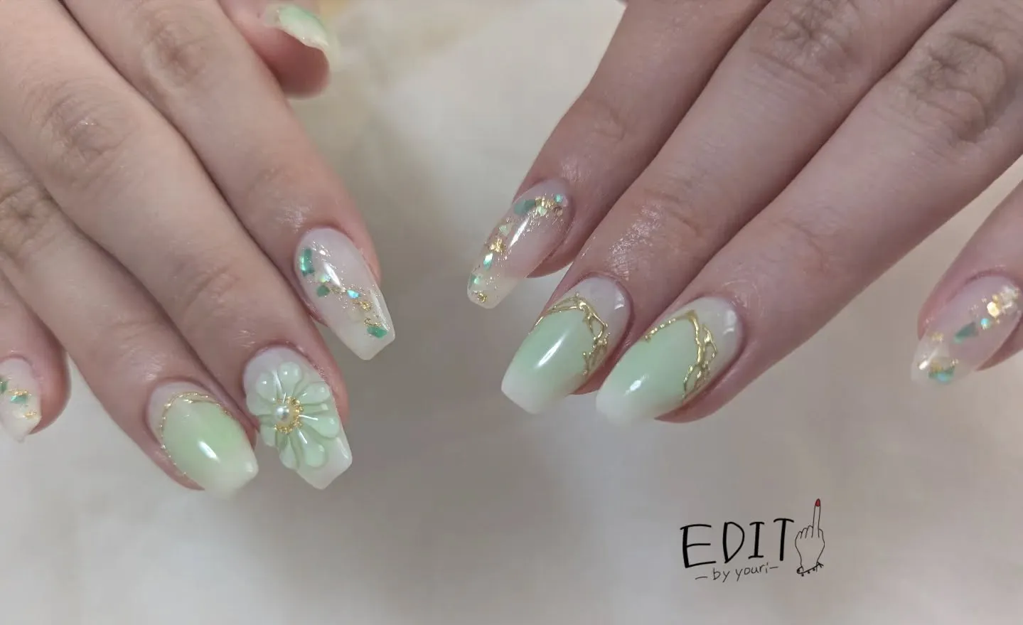 パステルグリーン🟩チークネイル🌼.*