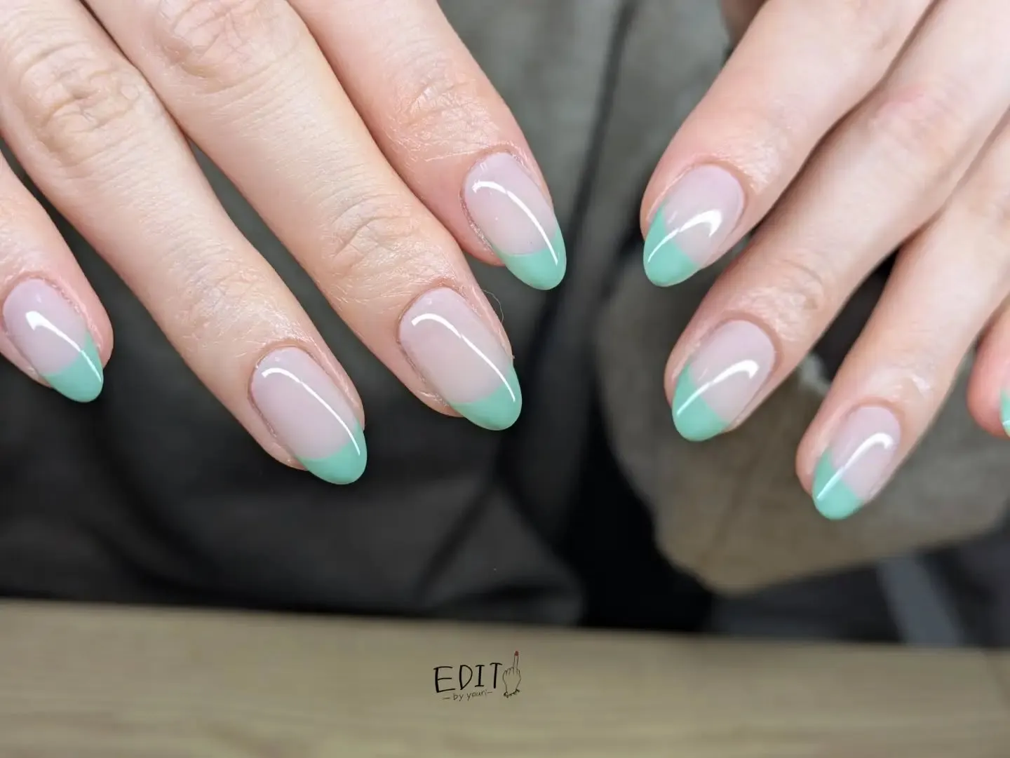 ミントグリーンのカラーフレンチネイル🎀💚🍏🌿⁡